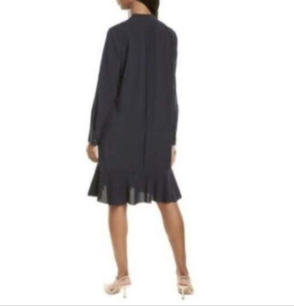 Tory Burch Jane Dress Navy Blue Long Sleeves Ruffled Shirt dress Size 8 - Picture 2 of 10
